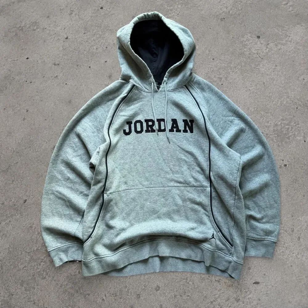 Y2K 2000’s Jordan Spell Out Hoodie Grey Mens Size XL
